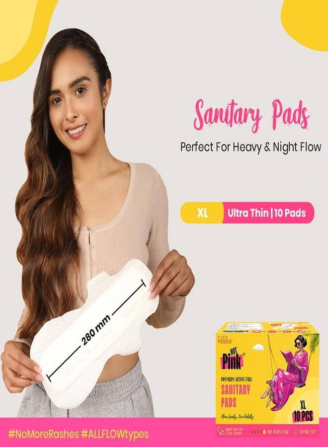 PINQ POLKA Hot Pink Sanitary Pads 20 Pcs Rashfree Cotton Feel | Leak Protection| Toxic Free | Wider Back & Wings Pads for women - Image 2